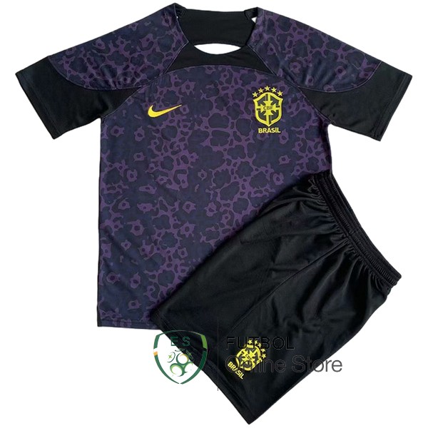 Camiseta Del Conjunto Completo Brasil Ninos Portero Purpura Negro 2024