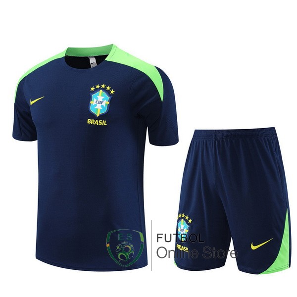 Entrenamiento Conjunto Completo Ninos Brasil 2024 Azul Marino Verde