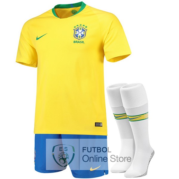 Camiseta Brasil 2018 Primera (Pantalones+Calcetines)