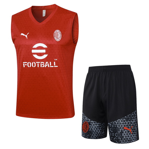 Entrenamiento Sin Mangas AC Milan Conjunto Completo Rojo Negro Gris 23/2024