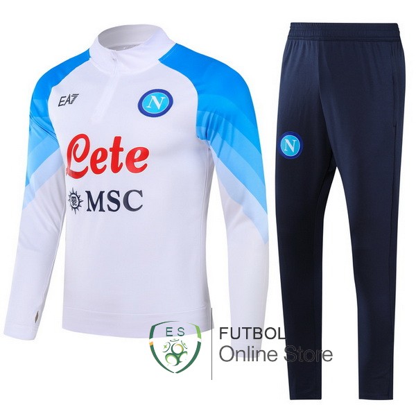 Conjunto Completo Sudadera Entrenamiento Napoli 2023 2024 Blanco Azul