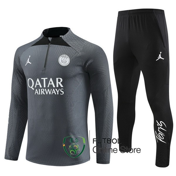 Conjunto Completo Sudadera Entrenamiento Jugadores Paris Saint Germain 2023 2024 Gris Negro