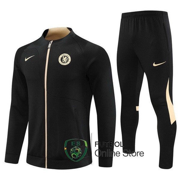 Conjunto Completo Ropa Deportiva Con Cremallera Larga Chelsea 2023 2024 Negro Amarillo