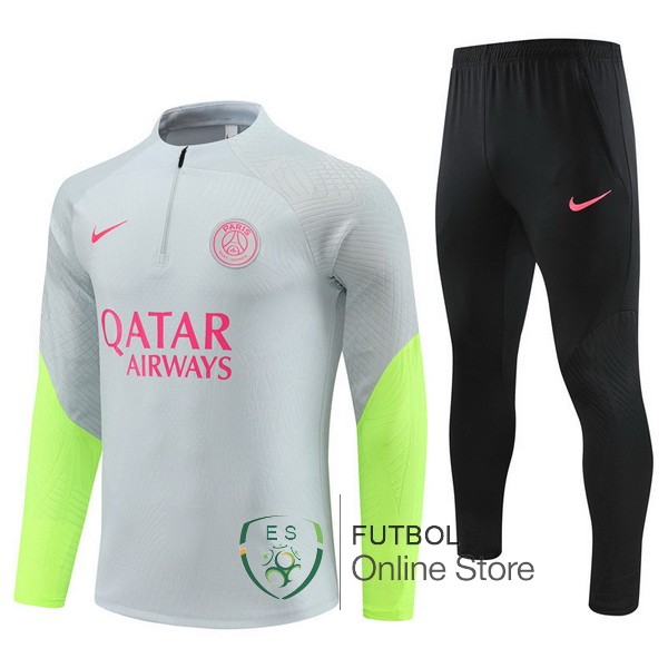 Conjunto Completo Sudadera Entrenamiento Jugadores Paris Saint Germain 2023 2024 Gris Verde