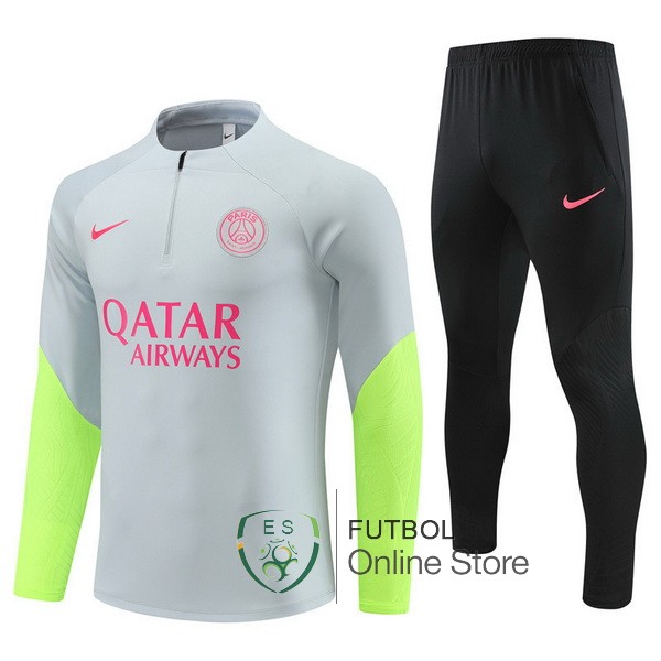 Conjunto Completo Sudadera Entrenamiento Paris Saint Germain 2023 2024 Gris Verde Negro