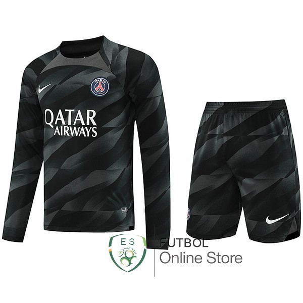 Tailandia Camiseta Manga Larga Paris Saint Germain Conjunto Completo Hombre 23/2024 Portero Negro