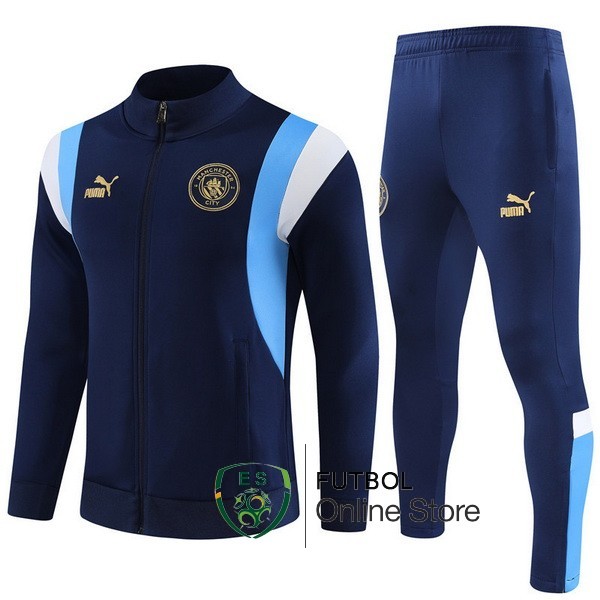 Conjunto Completo Ropa Deportiva Con Cremallera Larga Manchester City 2023 2024 Azul I Blanco