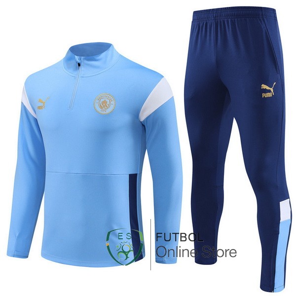 Camiseta Manchester City Chandal Ninos 23/2024 Azul III Blanco