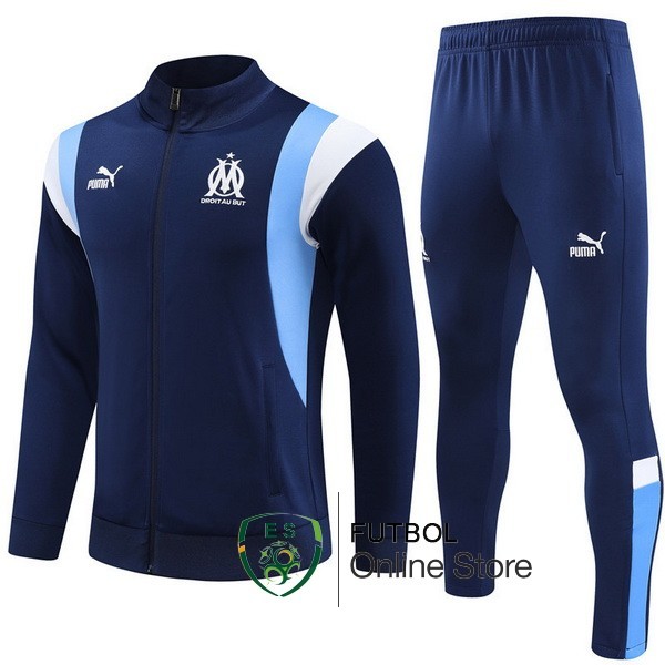 Conjunto Completo Ropa Deportiva Con Cremallera Larga Marsella 2023 2024 Azul II Blanco