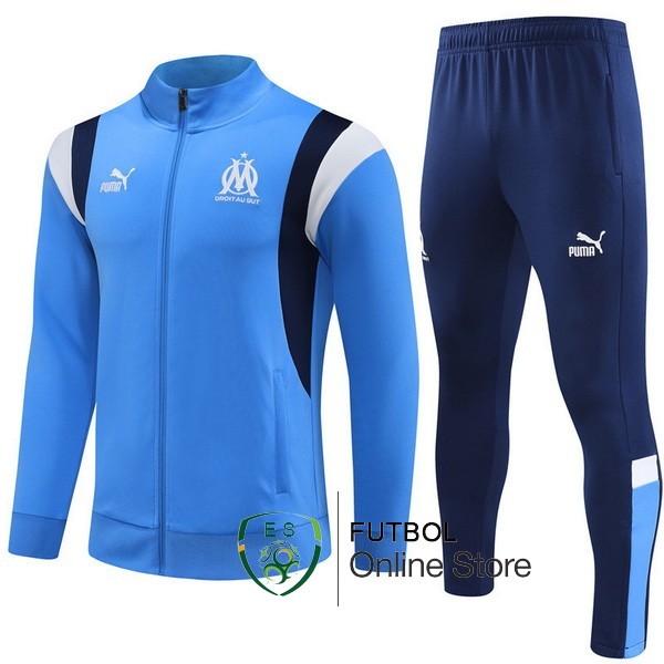 Conjunto Completo Ropa Deportiva Con Cremallera Larga Marsella 2023 2024 Azul III Blanco