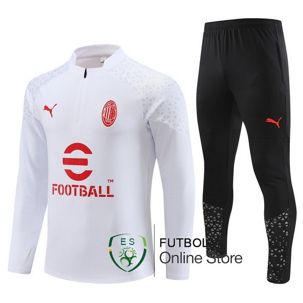 Conjunto Completo Sudadera Entrenamiento AC Milan 2023 2024 Blanco Negro Rojo