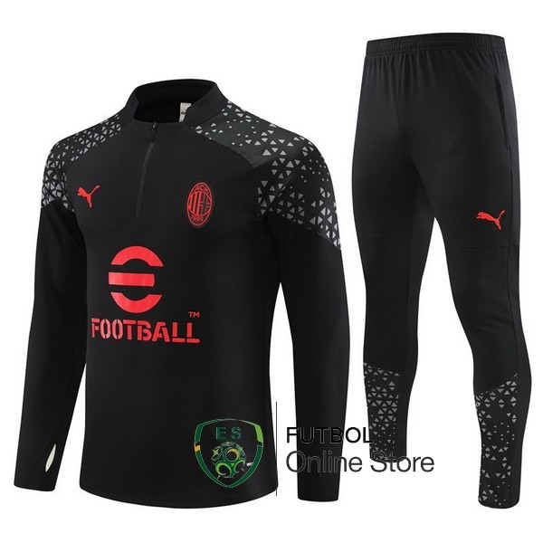 Conjunto Completo Sudadera Entrenamiento AC Milan 2023 2024 Negro Rojo
