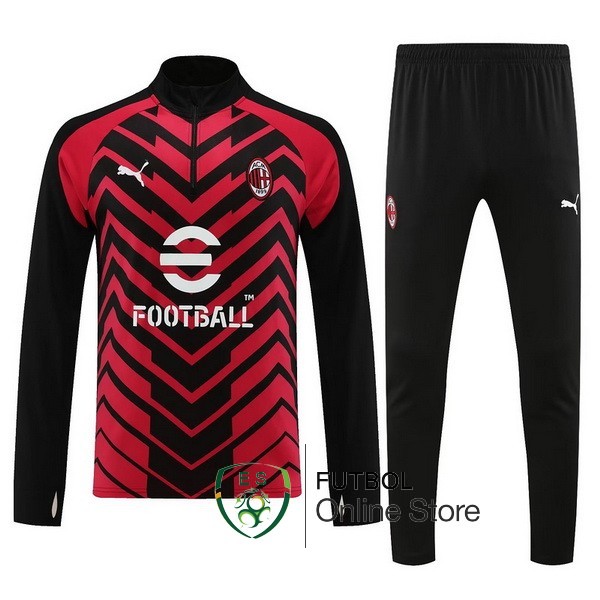 Conjunto Completo Ropa Deportiva Con Cremallera Larga AC Milan 2023 2024 Rojo II Negro