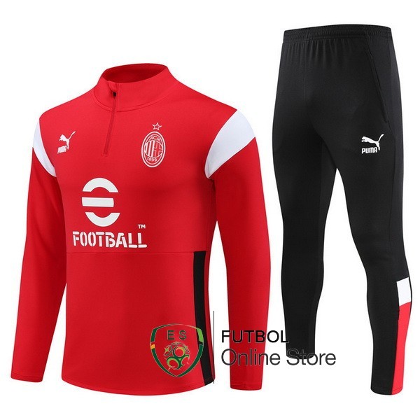 Conjunto Completo Sudadera Entrenamiento AC Milan 2023 2024 Rojo Negro
