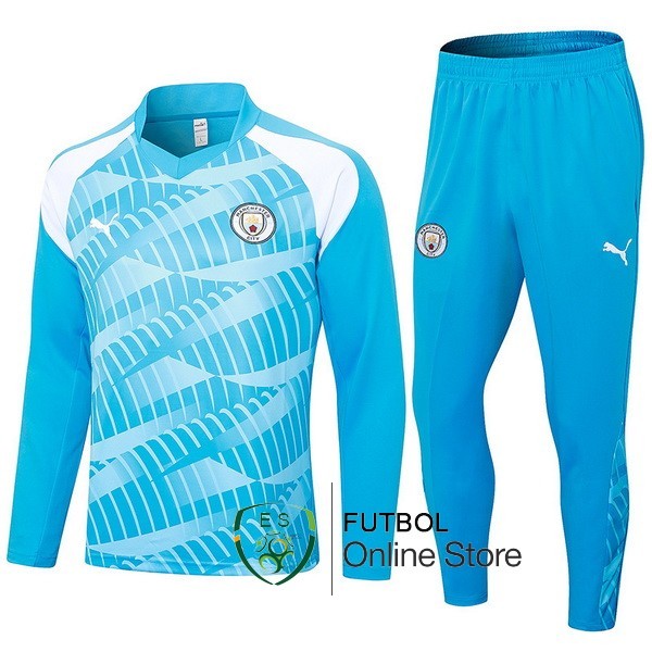 Conjunto Completo Sudadera Entrenamiento Manchester City 2023 2024 Azul I Blanco