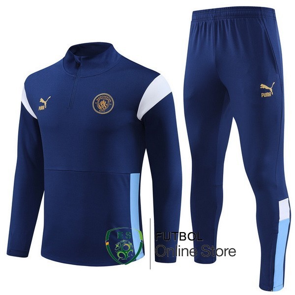 Conjunto Completo Sudadera Entrenamiento Manchester City 2023 2024 Azul Marino Blanco