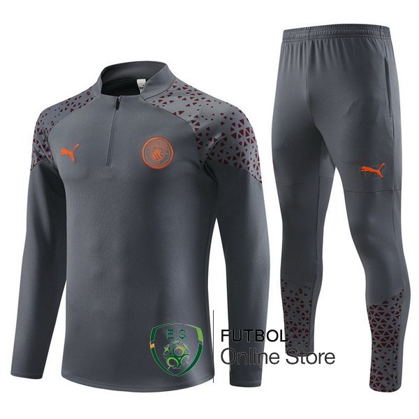 Conjunto Completo Ropa Deportiva Con Cremallera Larga Manchester City 2023 2024 Conjunto Completo Sudadera Entrenamiento Manchester City 2023 2024 Gris