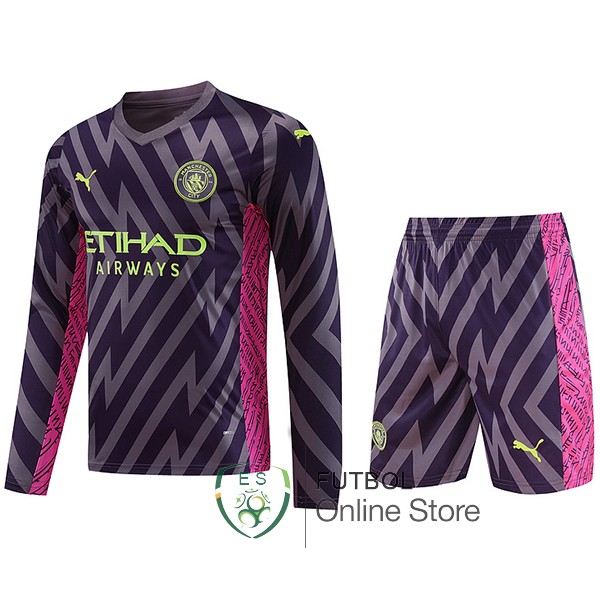 Tailandia Camiseta Manchester city Conjunto Completo Hombre 23/2024 Manga Larga Portero Purpura