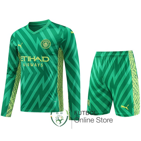Tailandia Camiseta Manchester city Conjunto Completo Hombre 23/2024 Manga Larga Portero Verde