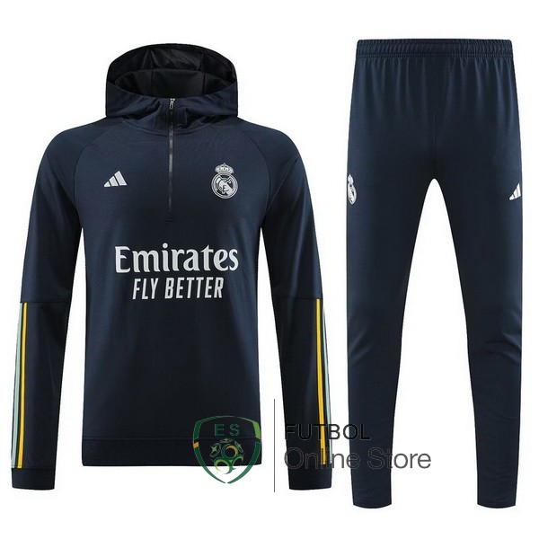 Chaqueta Con Capucha Real Madrid 2023 2024 Azul Marino Amarillo