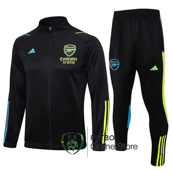 Conjunto Completo Ropa Deportiva Con Cremallera Larga Arsenal 2023 2024 Negro Amarillo