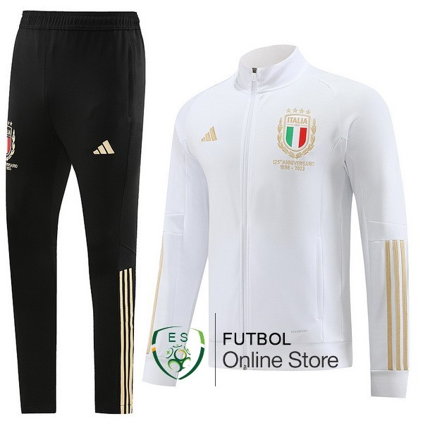 Conjunto Completo Ropa Deportiva Con Cremallera Larga Italia 2023 Blanco Amarillo