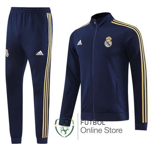 Conjunto Completo Ropa Deportiva Con Cremallera Larga Real Madrid 2023 2024 Azul Marino Amarillo