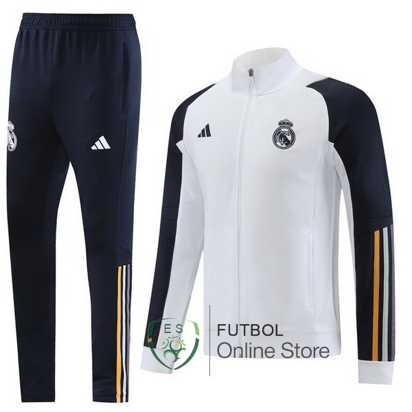 Conjunto Completo Ropa Deportiva Con Cremallera Larga Real Madrid 2023 2024 Azul Marino Blanco