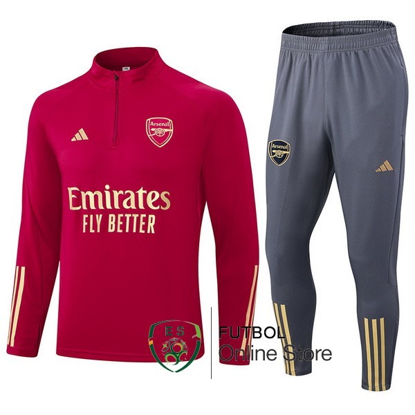 Conjunto Completo Sudadera Entrenamiento Arsenal 2023 2024 Rojo Gris