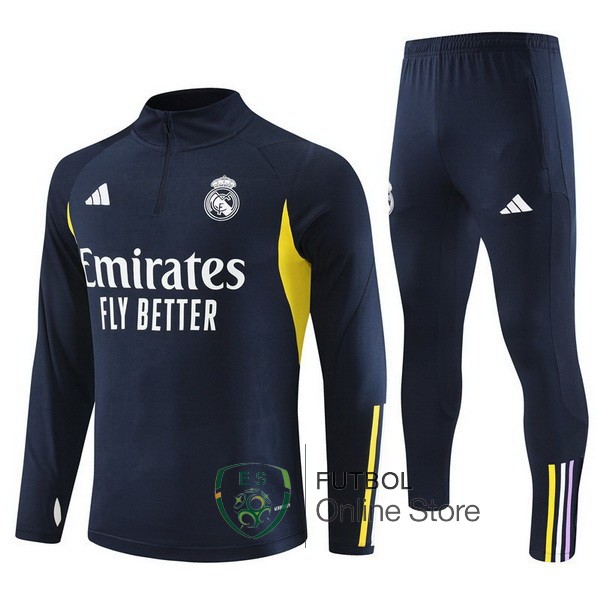 Conjunto Completo Sudadera Entrenamiento Real Madrid 2023 2024 Azul Marino Amarillo