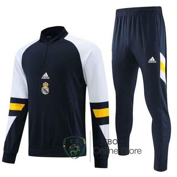 Conjunto Completo Sudadera Entrenamiento Real Madrid 2023 2024 Blanco Azul Amarillo