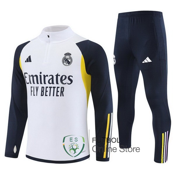 Conjunto Completo Sudadera Entrenamiento Real Madrid 2023 2024 Blanco Azul