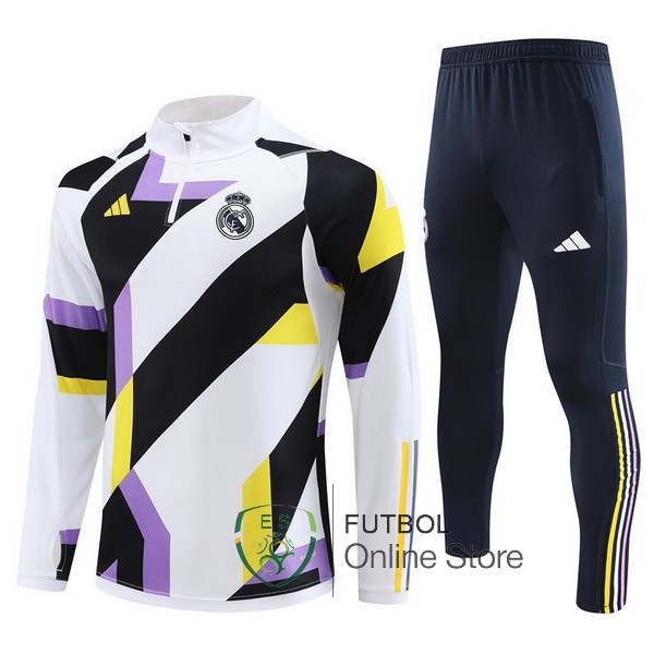 Conjunto Completo Sudadera Entrenamiento Real Madrid 2023 2024 Blanco Purpura Azul