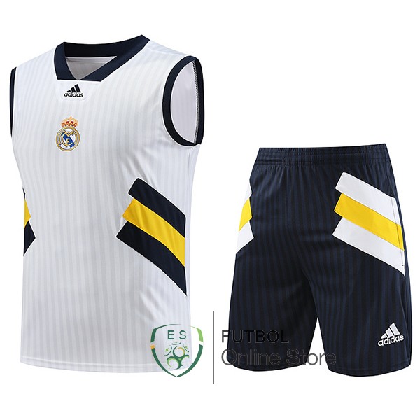 Entrenamiento Real Madrid Sin Mangas Conjunto Completo Blanco Amarillo 23/2024