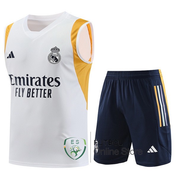 Entrenamiento Real Madrid Sin Mangas Conjunto Completo Blanco Amarillo Azul 23/2024