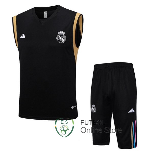 Entrenamiento Real Madrid Sin Mangas Conjunto Completo Negro Amarillo 23/2024