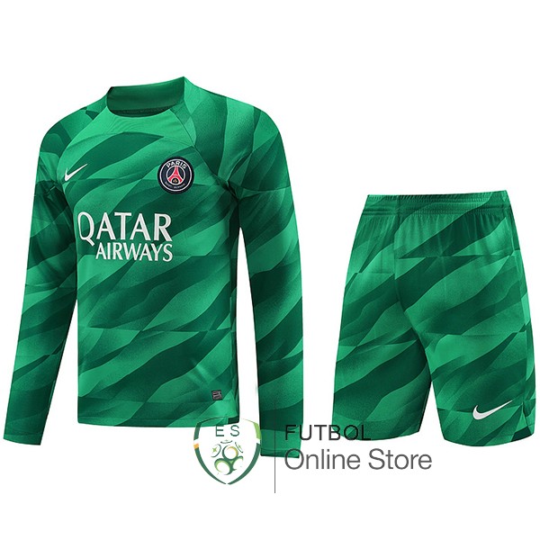 Tailandia Camiseta Manga Larga Paris Saint Germain Conjunto Completo Hombre 23/2024 Portero Verde