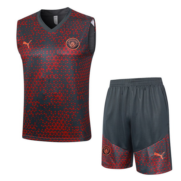 Entrenamiento Manchester City Sin Mangas Conjunto Completo Rojo Gris 23/2024