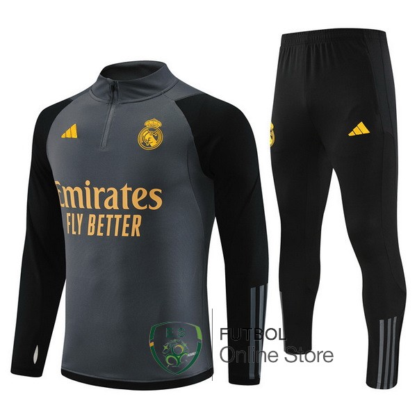 2023/24 Gris Negro Amarillo Chaqueta Ensemble Complet Real Madrid