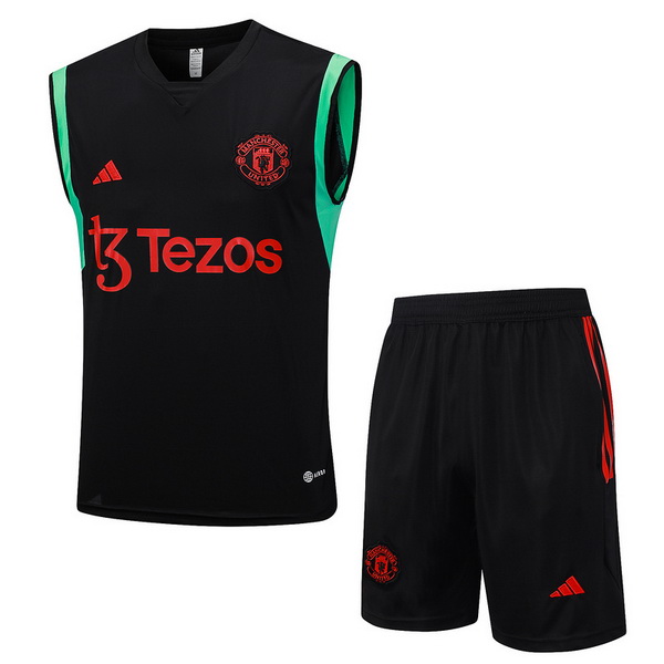 Entrenamiento Manchester United Sin Mangas Conjunto Completo Negro Verde Rojo 23/2024