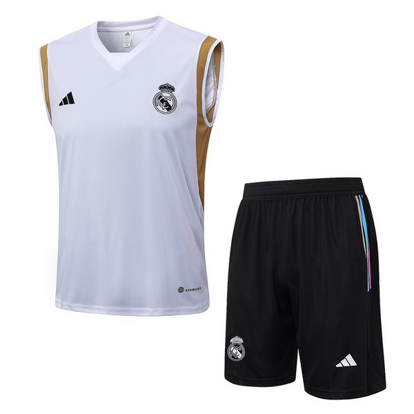 Entrenamiento Real Madrid Sin Mangas Conjunto Completo Blanco Amarillo Negro 23/2024