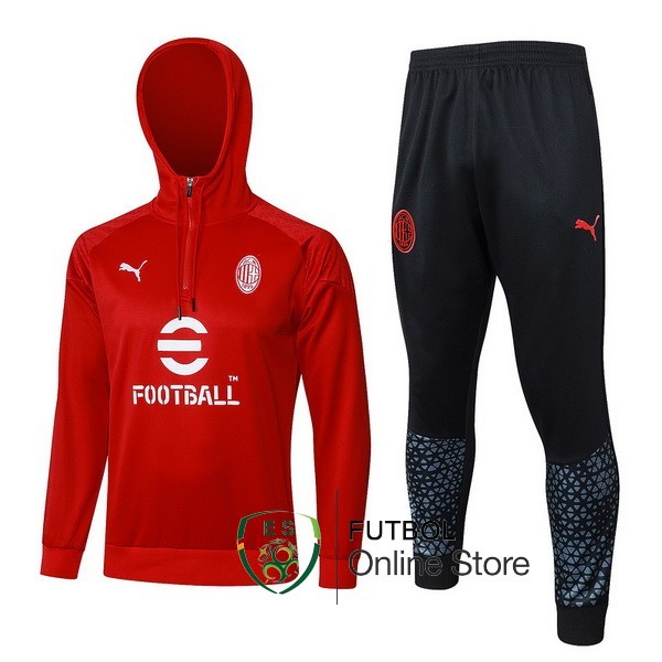 Conjunto Completo Chaqueta Con Capucha AC Milan 2023/2024 Rojo Negro