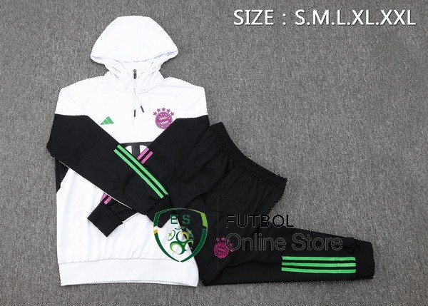 Conjunto Completo Chaqueta Con Capucha Ninos Bayern Munich 23/2024 Blanco Negro