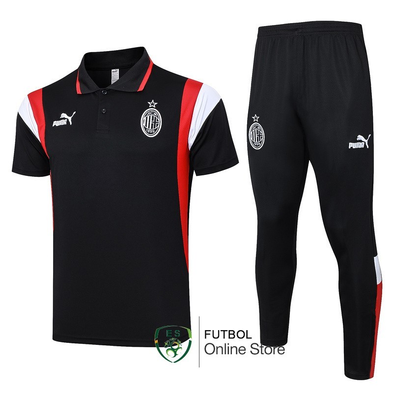 Conjunto Completo Polo AC Milan 2023/2024 Negro Rojo Blanco