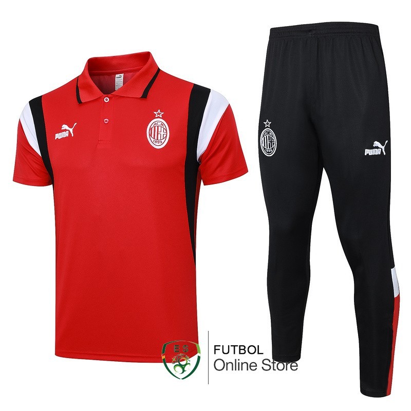 Conjunto Completo Polo AC Milan 2023/2024 Rojo Blanco Negro