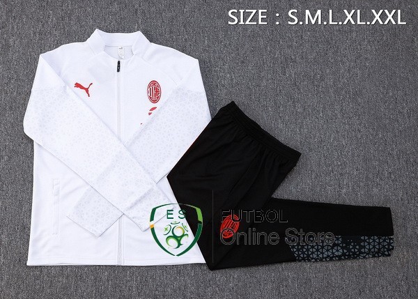 Conjunto Completo Ropa Deportiva Con Cremallera Larga AC Milan 2023/2024 Blanco Negro