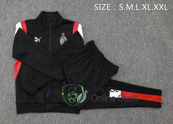 Conjunto Completo Ropa Deportiva Con Cremallera Larga AC Milan 2023/2024 Negro Blanco Rojo