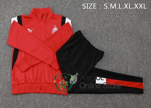 Conjunto Completo Ropa Deportiva Con Cremallera Larga AC Milan 2023/2024 Rojo Blanco Negro