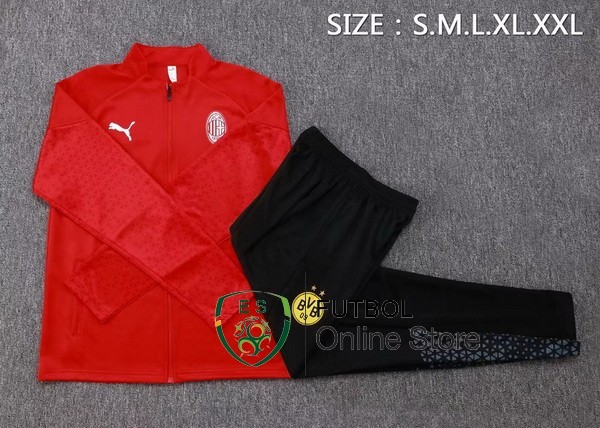 Conjunto Completo Ropa Deportiva Con Cremallera Larga AC Milan 2023/2024 Rojo III Negro