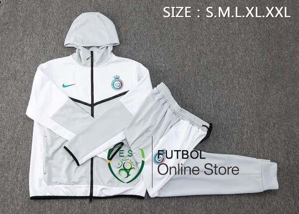 Conjunto Completo Ropa Deportiva Con Cremallera Larga Al Nassr 2023/2024 Gris Blanco